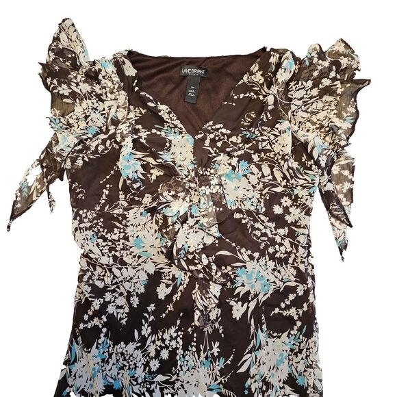 Lane Bryant Dress Sz 16W Floral Maxi Flouncy Ruffled Brown Cream Teal Coquette - Picture 4 of 9